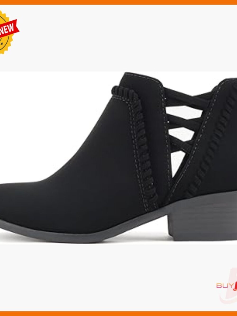 Low Ankle Heel Bootie with Elastic Cross Straps, Wide Fit Available